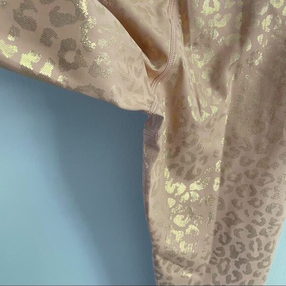 Zyia | Women’s Active Peach & Gold Metallic Leopard Print Leggings Tan Shimmer 4 - Picture 6 of 8